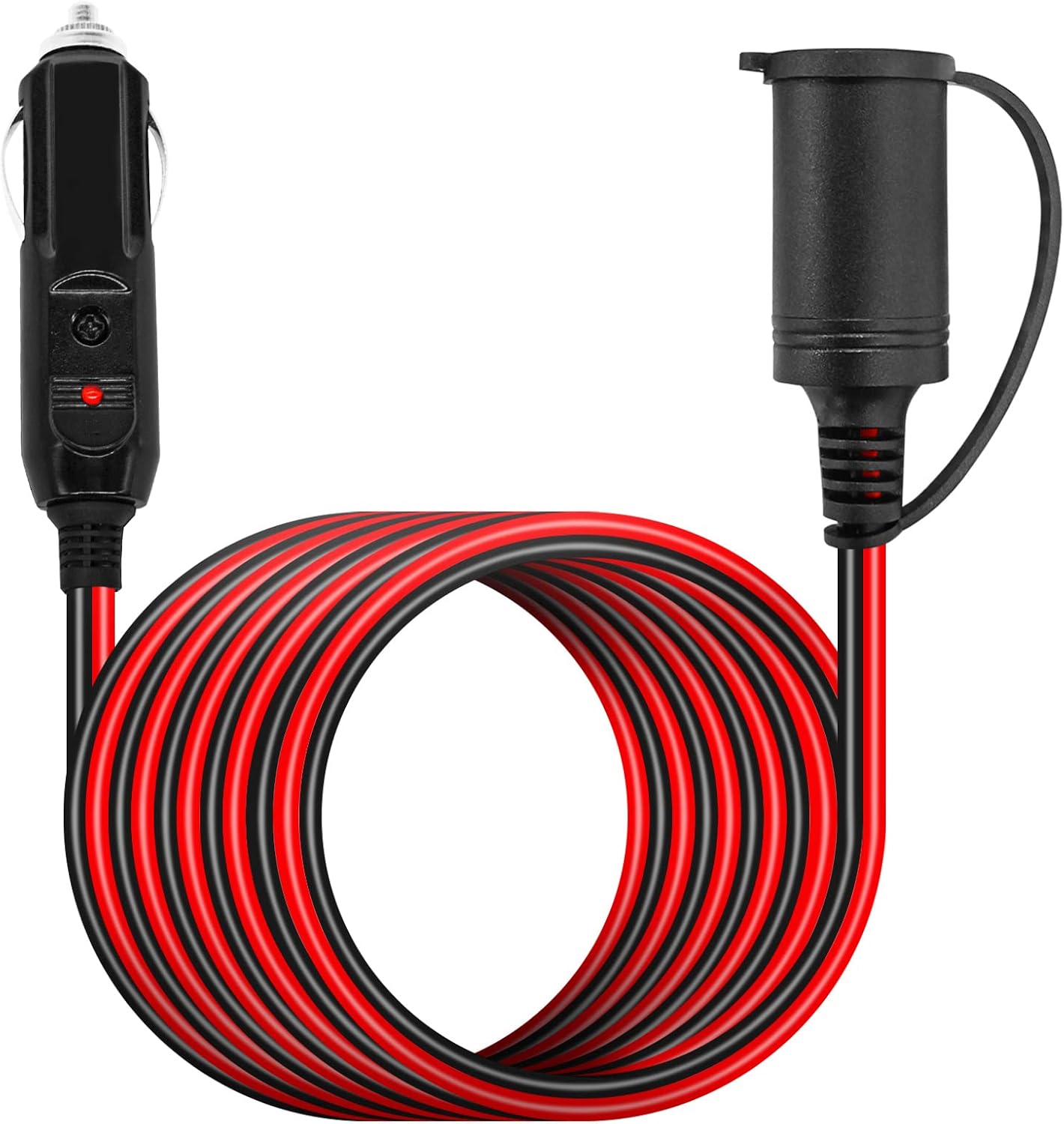 6FT Car Cigarette Lighter Extension Cord, Male Plug to Female Socket 16AWG Heavy Duty Extension