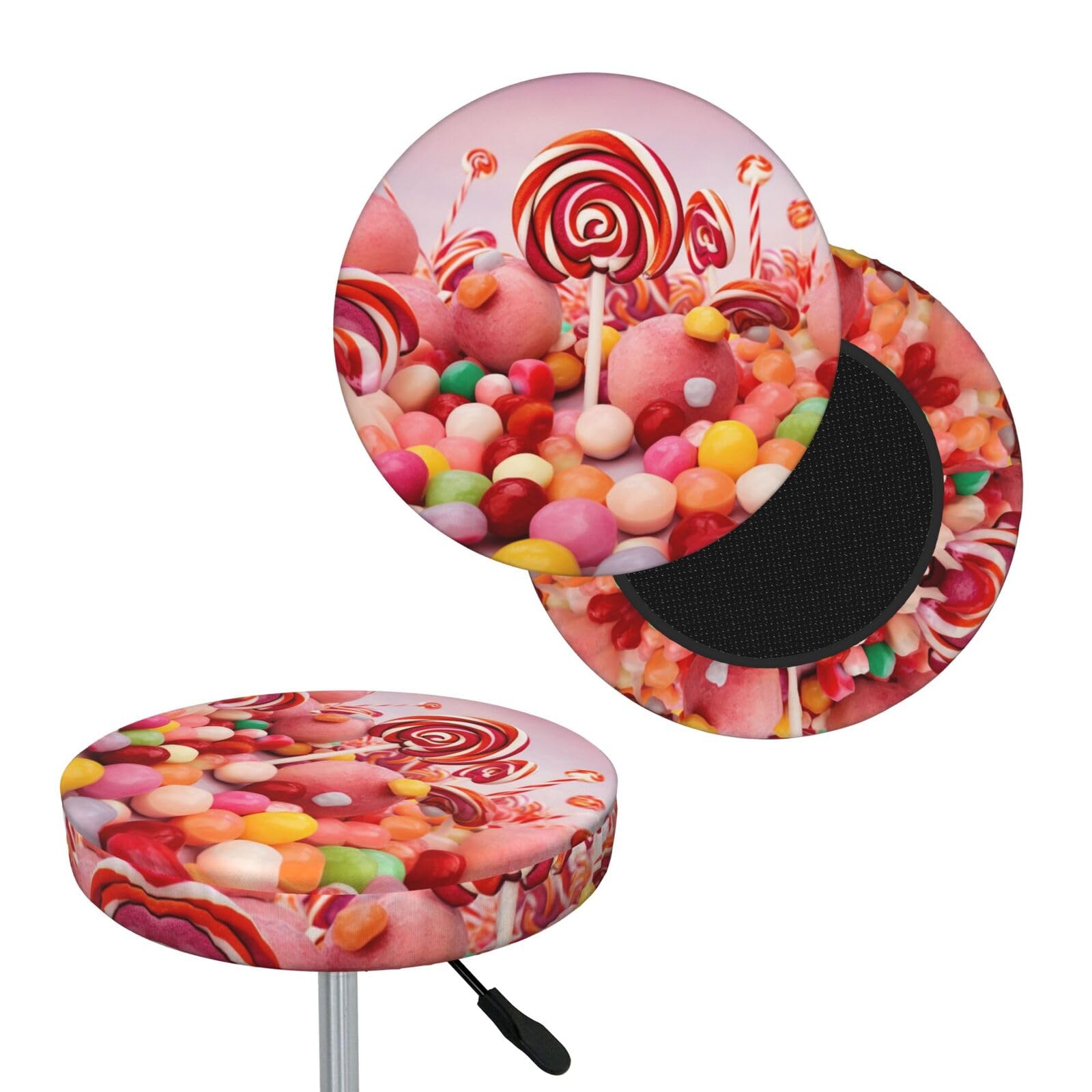 FodPand Sweet Candy Bar Stool Cover Round Elastic Stool Cushion Covers Washable Bar Stool Chair Slipcover Stretch Stool Seat Covers for 12-14 Inch Chair