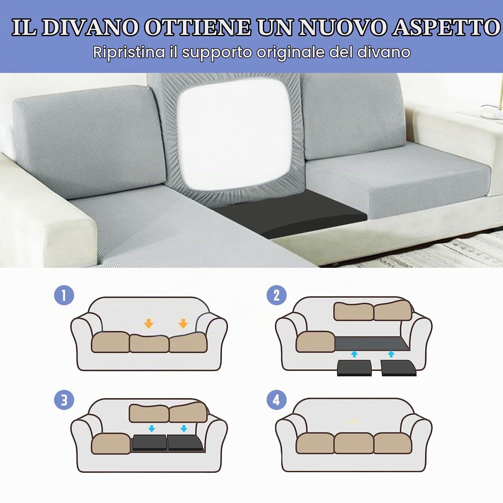 LIROPAU Gommapiuma Cuscino per Divano, 50 x 50 x 8 CM, 2 Pezzi | Gommapiuma per Imbottitura, Alta Densità 40, Comfort Elevato, Schiuma di Riparazione Divano