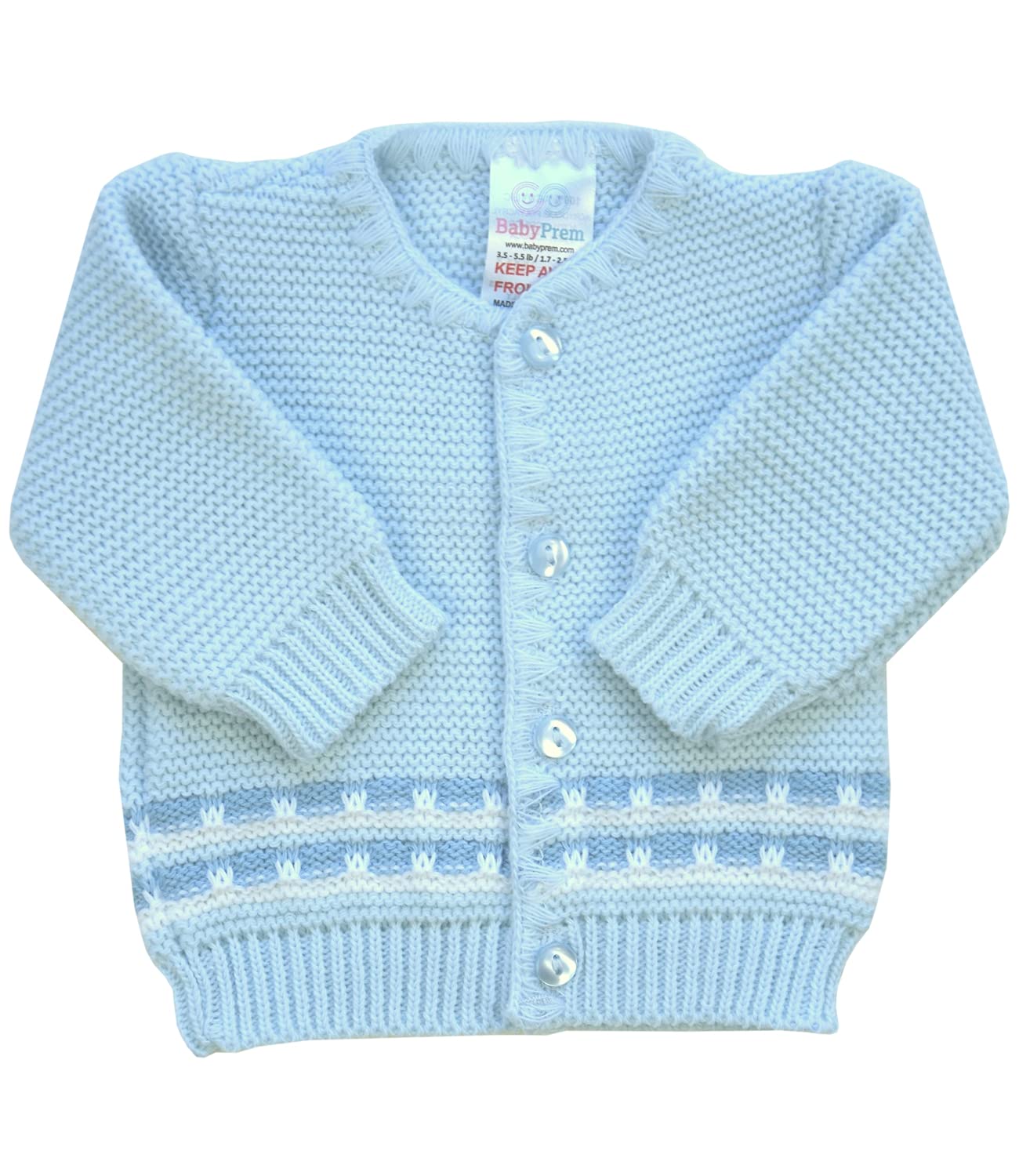 BabyPrem Premature Early Baby Clothes Boys Knitted Round Neck Long Sleeve Cardigan 5-7lb Blue