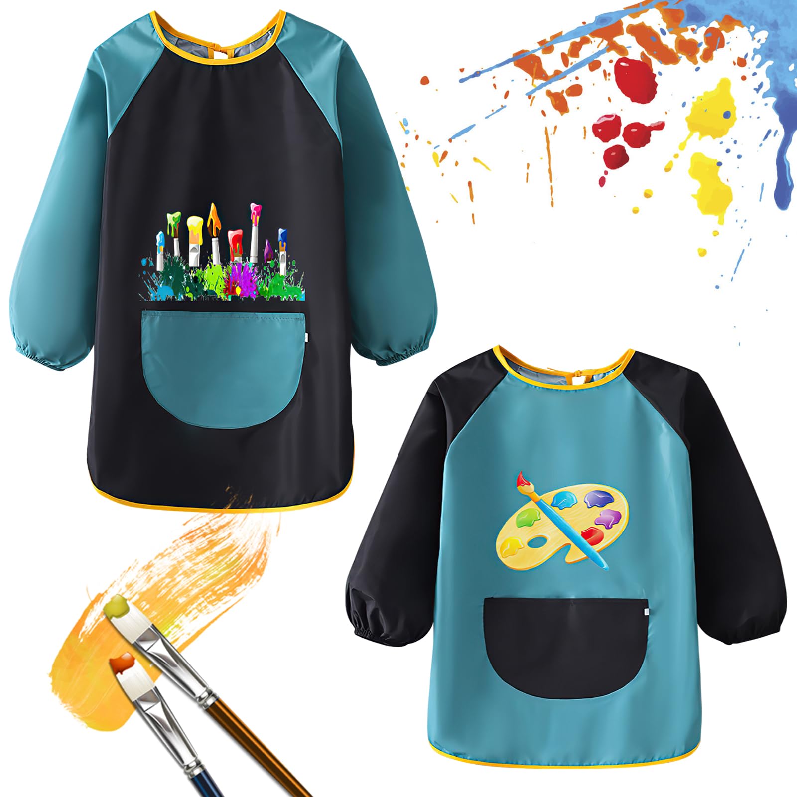 TIESOME Pack De 2 Delantales Infantiles Ajustables, Impermeables Y Con Bolsillos, Para Manualidades Y Cocina, De 8 A 10 Años, Poliéster