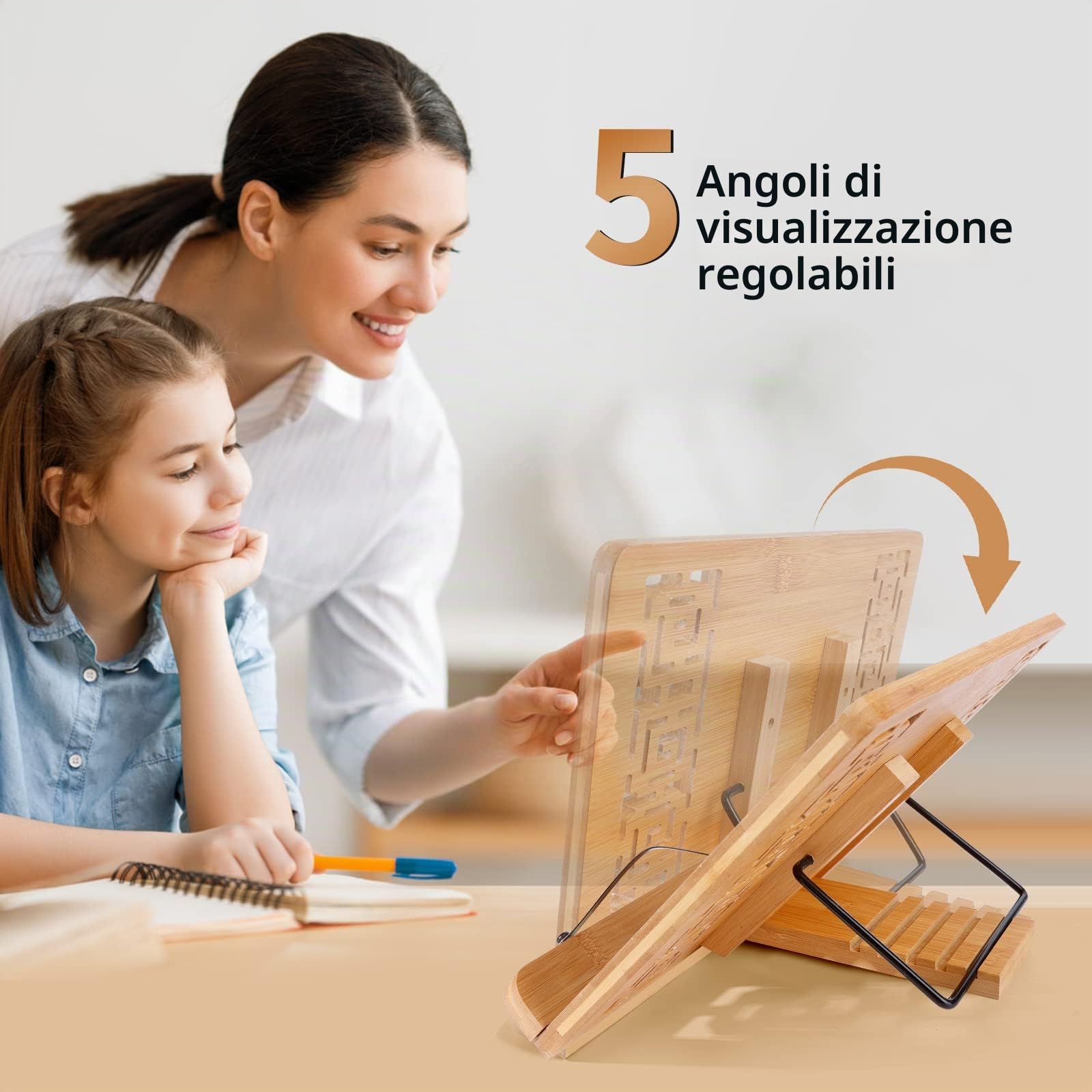 Joyoldelf Leggio per Libri Legno - Leggio Da Tavolo per Libri, Supporto Leggio da Letto Bambù, Leggio da Scrivania, Porta Libro Accessori Libri Reggi Libro per Leggere Studio Spartiti Tablet Cucina