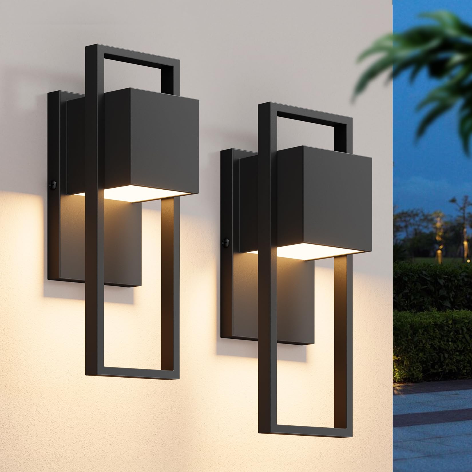 Aipsun LED Außenwandleuchte 16W,2 Stück Außenlampe Außenleuchte 3000K Warmweiß IP65 Wasserdicht | Edelstahl-Wandleuchte für Innen/Außen, Balkon, Garten, Garage & Korridor | Schwarz