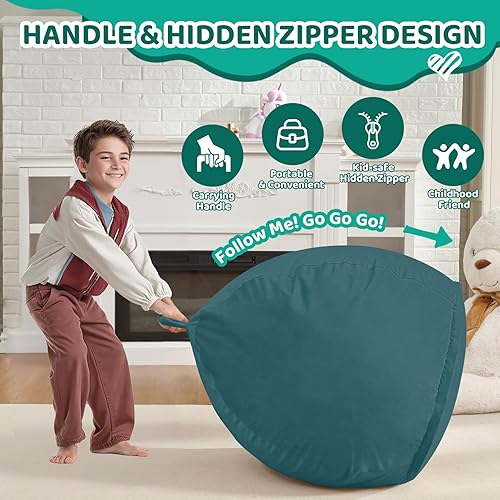 Miniatura 74 de Puf de 5 pies, puf grande con relleno de espuma viscoelástica, sofá puff esponjoso con funda de terciopelo holandés, puf redondo para sala de estar,