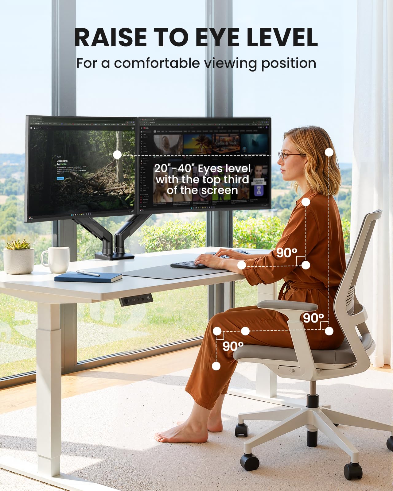 ErGear Braccio Monitor, Braccio Monitor Doppio Regolabile per Schermi 13-32″, Supporto Monitor Scrivania Computer a Installazione Rapida con VESA, Carico Massimo 9 kg, VESA Max 100x100mm