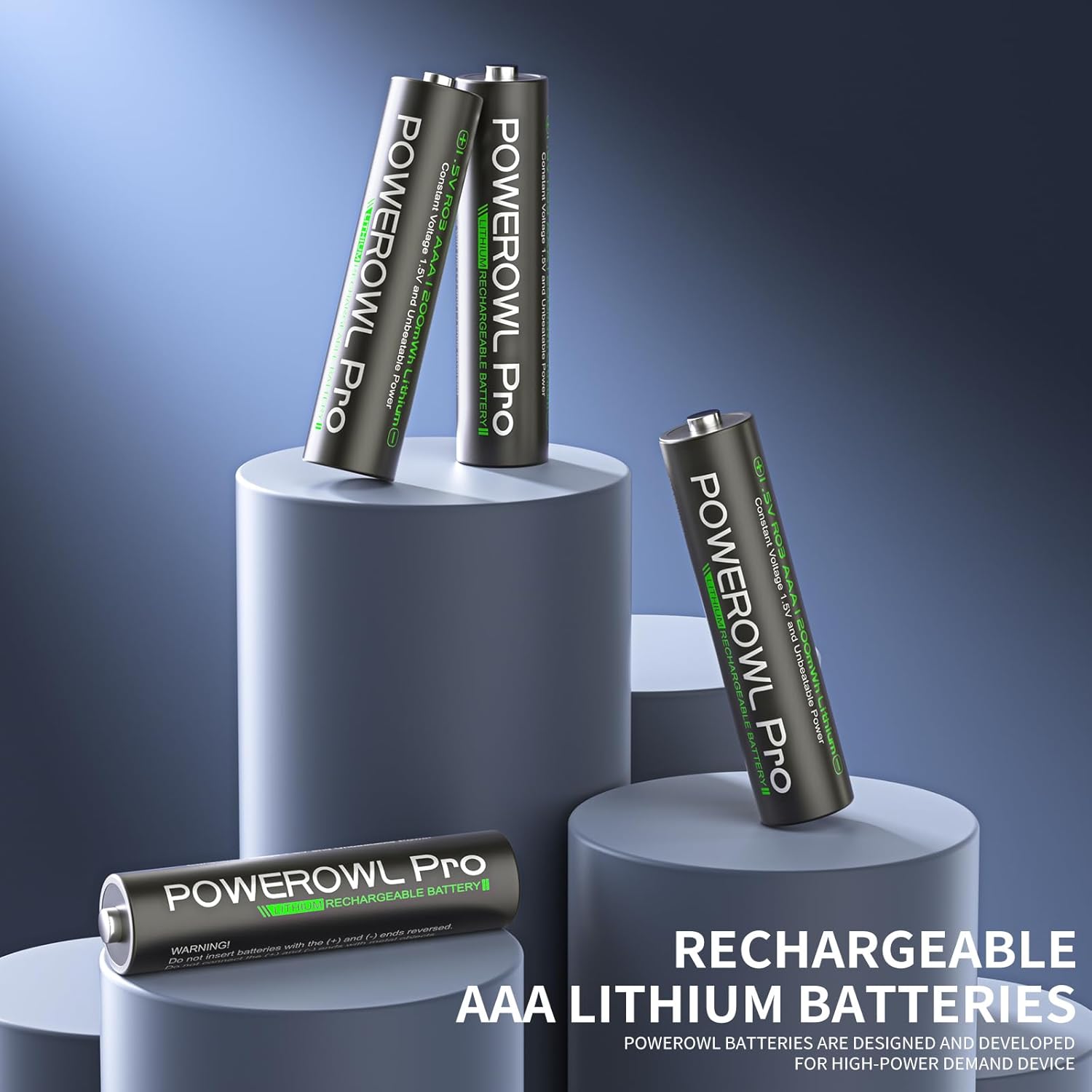 POWEROWL 1.5V Rechargeable AAA Batteries Lithium with Charger, 1300mWh Triple a Batteries 8 Pack with Type-C Fast Charging Independent 8-Slot Charger