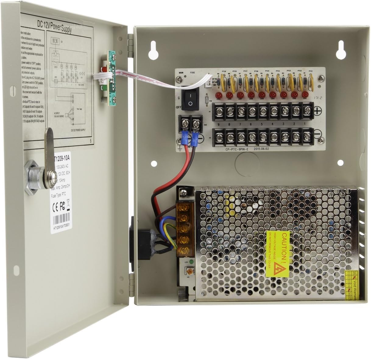 16 Channel Port 12V DC 10 Amp Amper with Glass Fuse Distributed Power Supply Box for CCTV DVR Security System and Camera or IP Cameras