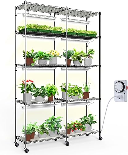Vista 67 de Barrina CX83 - Soporte para plantas con luces de crecimiento, estante para plantas de 6 niveles con panel de luz de crecimiento ultrafino de Negro