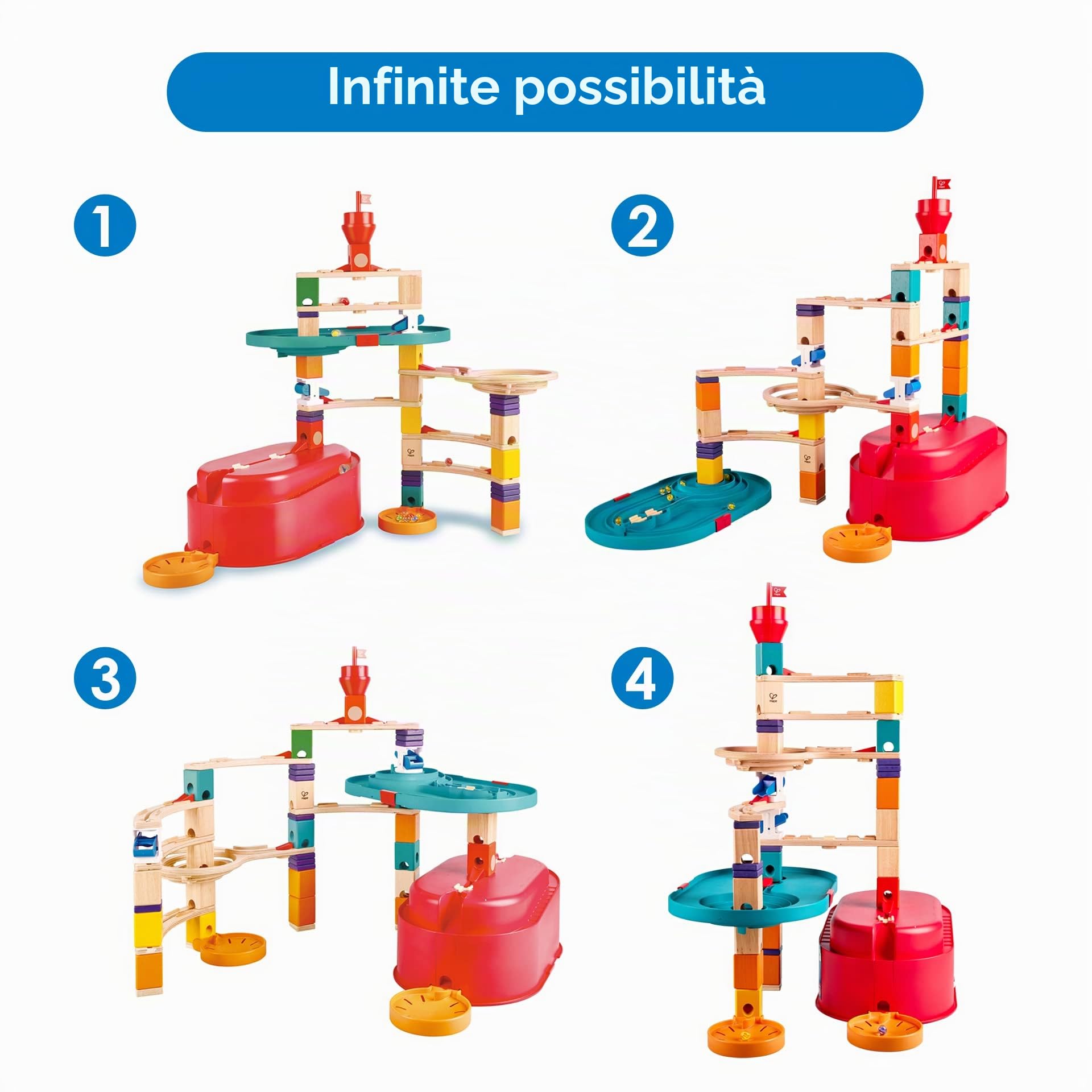 Hape Quadrilla Set Contenitori Componibili - Pista per Biglie Creativa con Blocchi Modulari e Contenitori Integrati