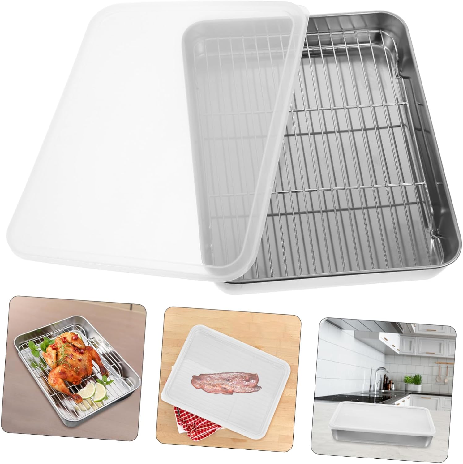Stainless Steel Baking Tray with Rack Versatile Rectangular Roasting Pan for Oven Bbq for Cooking Baking and Broiling Easy to Clean Space-saving Kitchen Essential