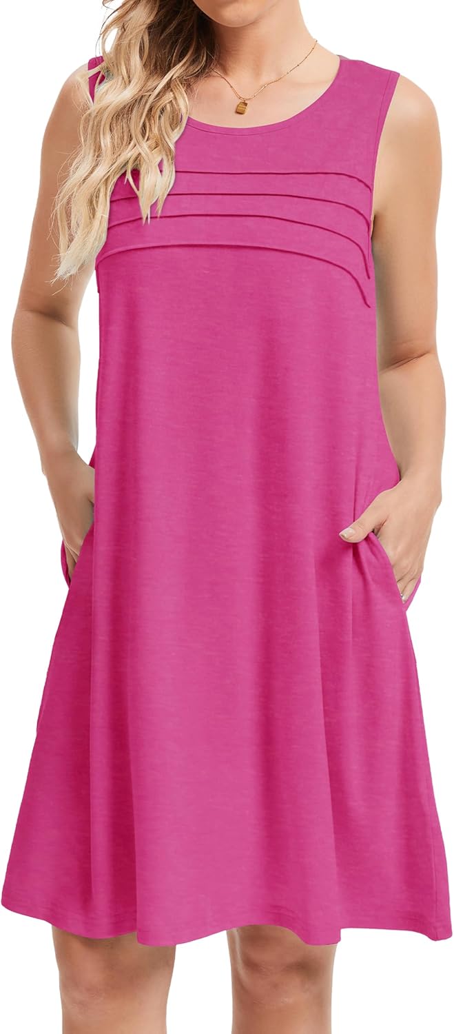 CHICGAL Womens Summer Dresses Casual Loose Pleated Front Tshirt Sleeveless Tank Sundresses with Pockets - Image 2