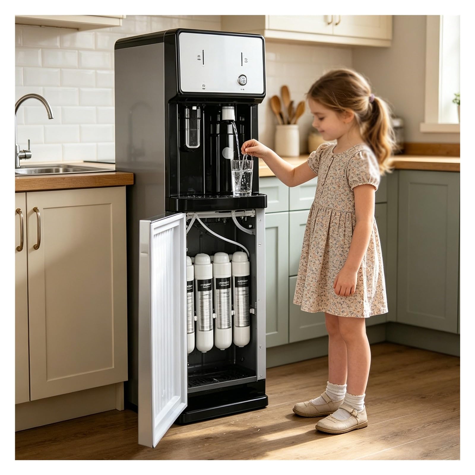 Enfriador De Agua Unidad Conectada A La Red Eléctrica,dispensador De Agua 4 Filtros,Maquina De Agua Fria Y Caliente Vertical,Se Calienta En 3 Segundos,para Hogar/Dormitorio