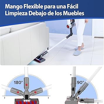 40KPa/450W Aspiradora Sin Cable Potente, 60Min Escoba Aspirador Sin Cable para el Hogar, Ultra-Silenciosa con Pantalla LED Inteligente, Cepillo Anti-Enredos para Suelos, Alfombras y Pelos de Mascotas2