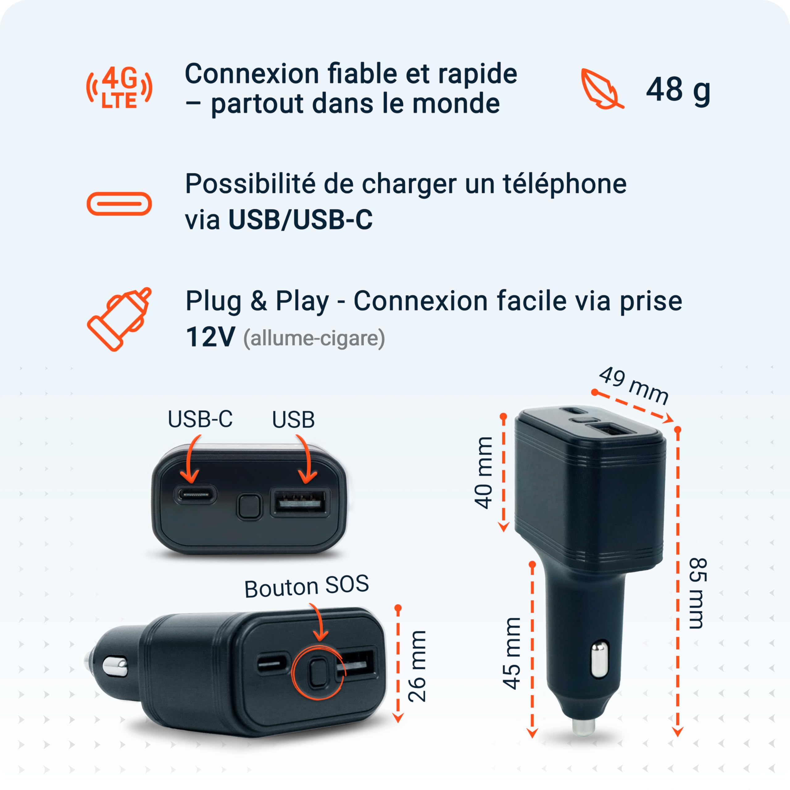 PAJ Traceur GPS 4G avec Port USB, Allume-Cigare, Voitures & Vans | Suivi en temps réel - Clôture virtuelle - Alarme SOS - Historique 365 jours - Alarmes antivol
