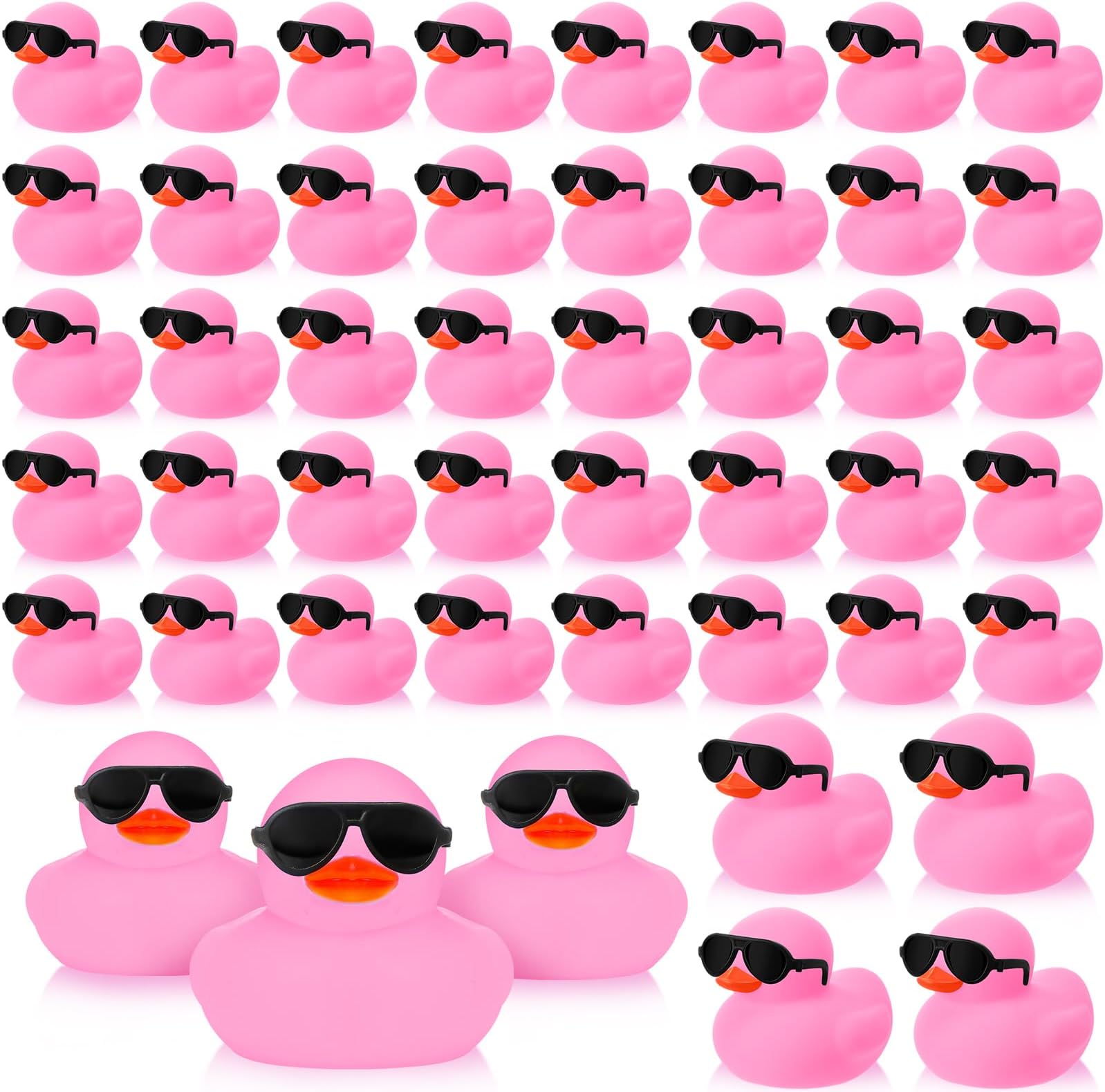 Sosation 48 Pack Mini Rubber Ducks with Sunglasses Sets Duck Bath Toys Cute Squeaky Rubber Ducks Float Bathtub Duckies for Little One Birthday Party Favors Class Carnival Prizes Car Decor (Pink)