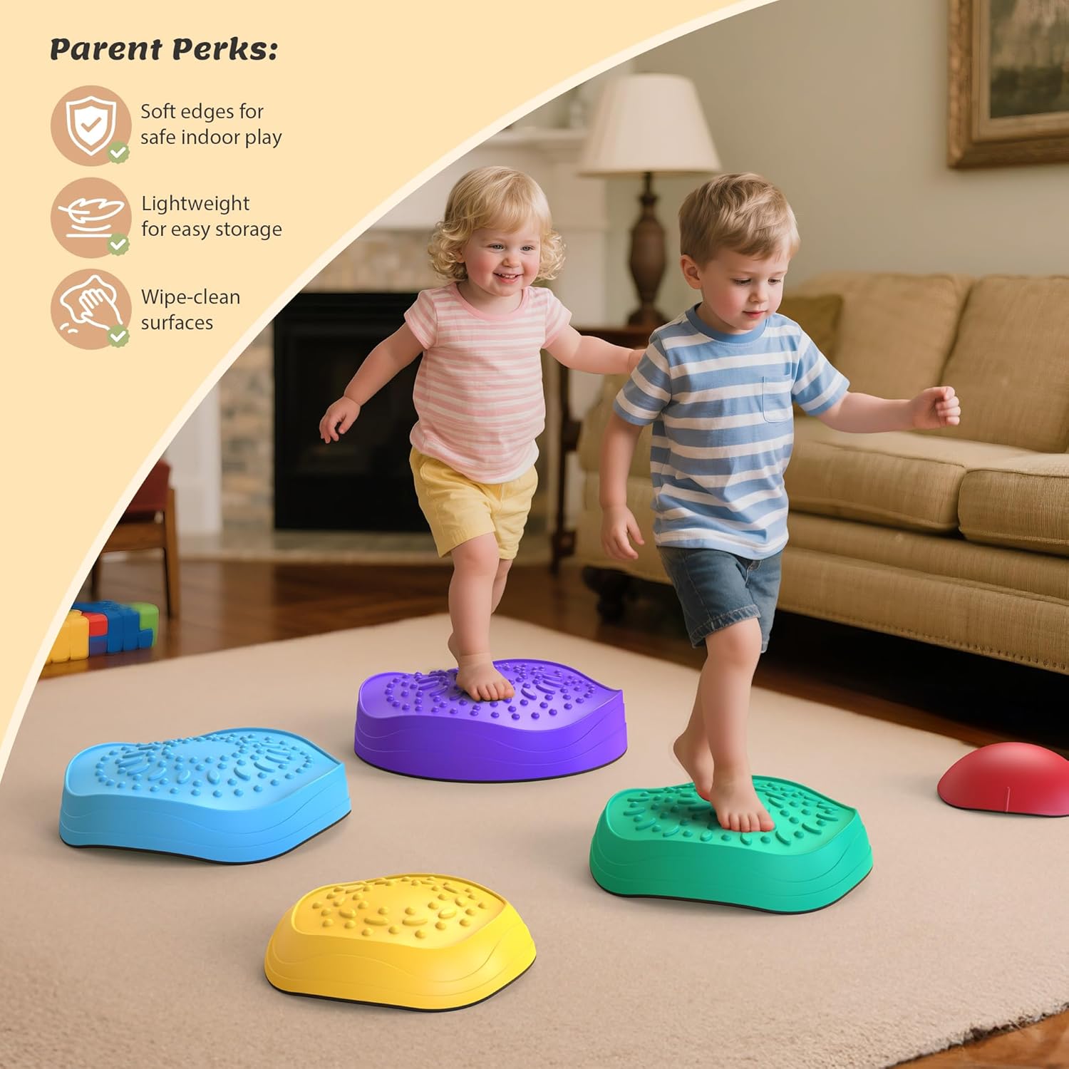 Balance Stepping Stones, Non-Slip Toddlers Sensory Toys Outdoor or Indoor Play, Stepping Stones Set for Home, Obstacle Course Coordination Toys