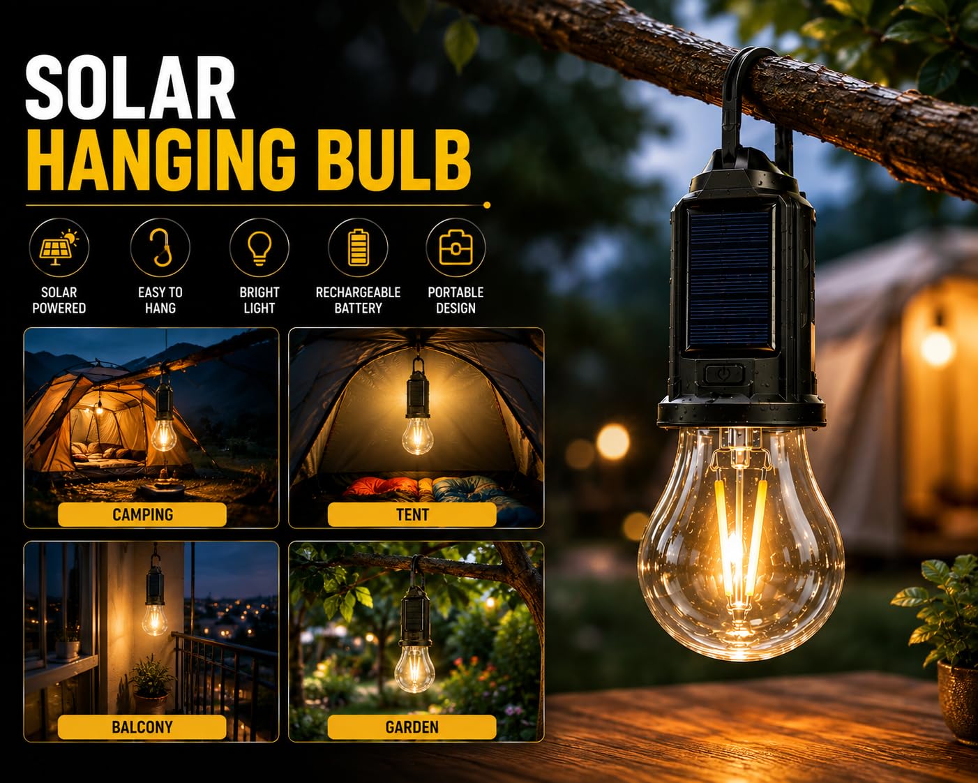 Solar Camping Light Bulb - Rechargeable LED Lantern -7