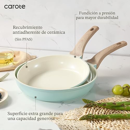 Miniatura 3 de CAROTE Juego de ollas y sartenes de cerámica de 21 piezas, juego de utensilios de cocina antiadherente para inducción, saludable no tóxico, libre de