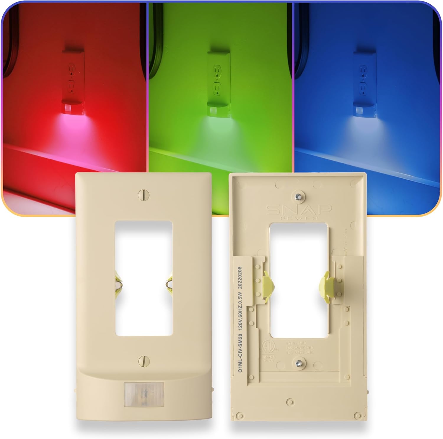 3 Pack - SnapPower Multi-Color GuideLight – Outlet Cover RGB Lights, Customizable Ambient Lighting/Mood Lighting for Home, Kitchen, Gaming Room, Kids Bedroom, Nursery, Holiday Decor (White, Decor)