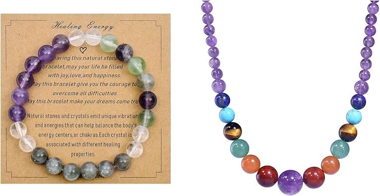 Healing Crystal Bracelet 7Chakra Beads Necklace Colorful Amethyst Beaded Necklace