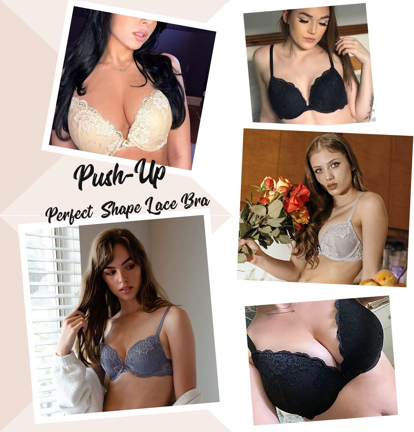 Wingslove Women's Push Up Bra Lace Comfort Padded Add 1 Cup Plunge Underwire Bras Lift Up - Image 6