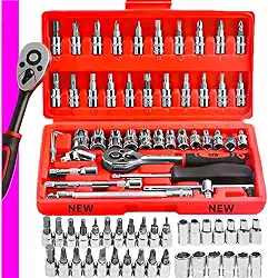 Conjunto Catraca 46 Peças Com Maleta Soquetes Em Aço Cr-V Ferramentas Para Reparos Domésticos Automotivos E Gerais
