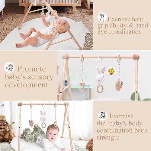 Miniatura 3 de COTTONBEBE Tapete de juego de madera de algodón orgánico para bebé, centro de actividades infantiles súper suave para el tiempo boca abajo, juguetes