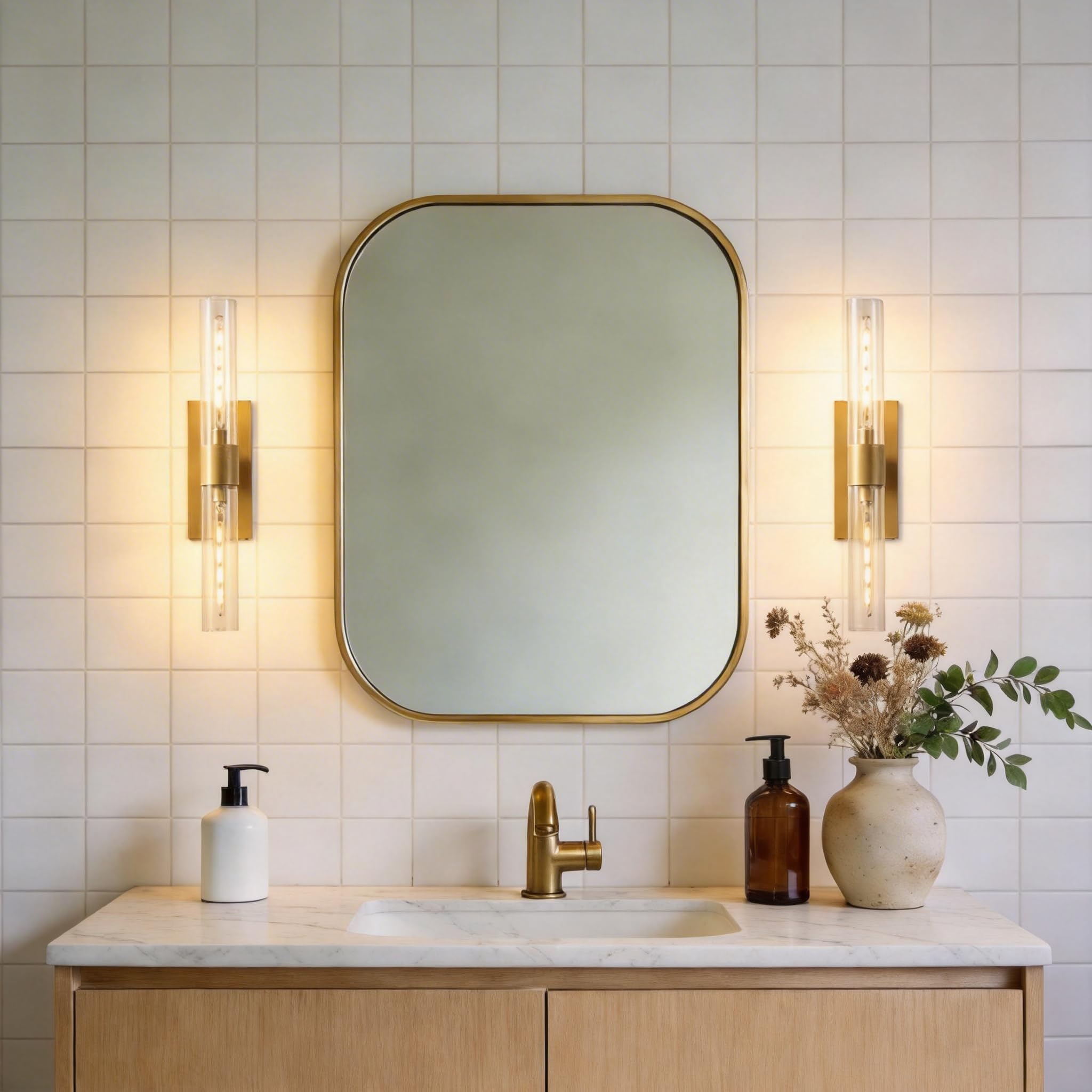 22.8" Bathroom Sconce - Modern Hardwired Wall Sconce with Clear Glass Tube, Linear Design for Bathroom Mirror, Bedroom & Living Room, Bulb Included