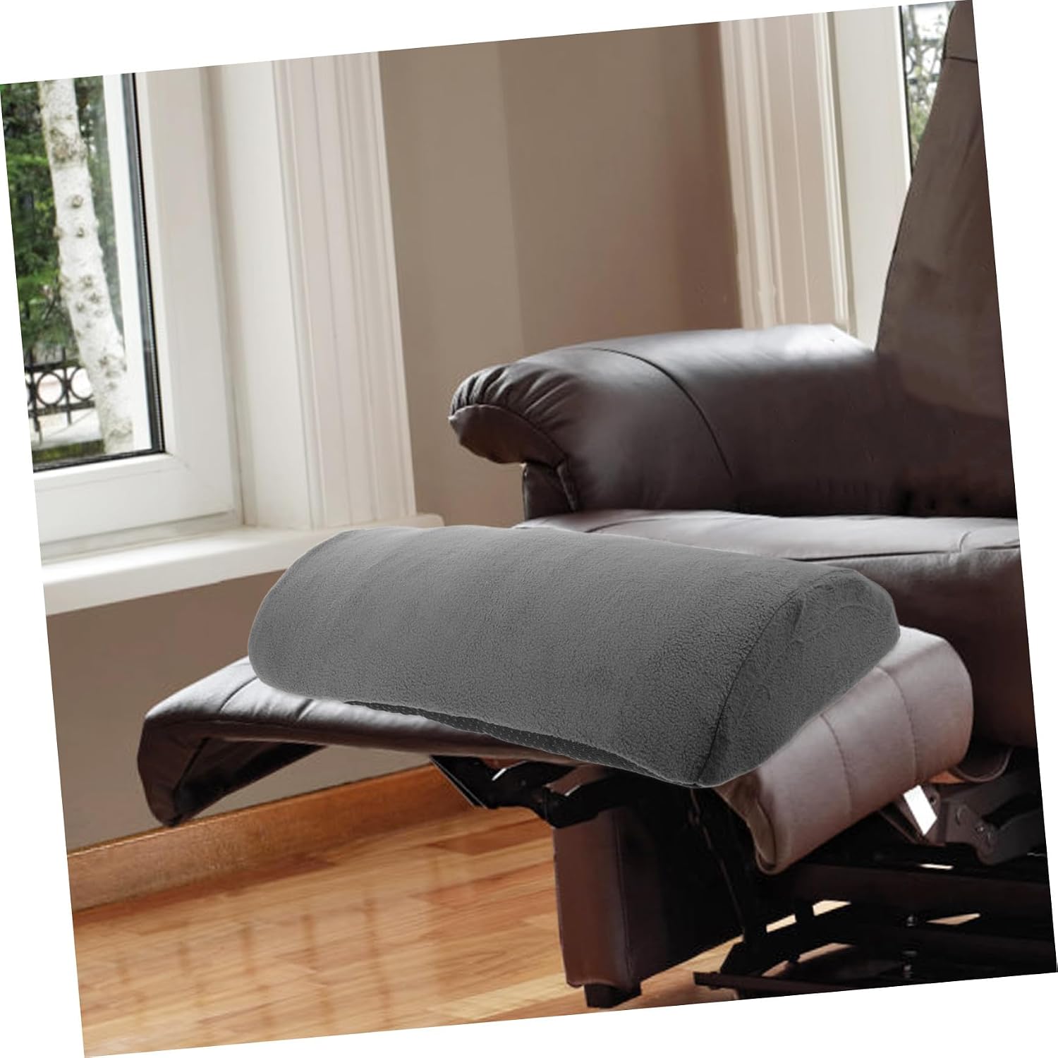 Ergonomic Leg Elevation Pillow for Recliner Chair Slow Rebound High Resilience Foam Leg Rest Cushion with Grey Plush Cover, 21.3x10x3.5 Inches, Foot Support for Living Room Sofa