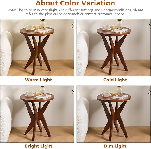 Miniatura 58 de Mesa auxiliar decorativa de mariposa, parte superior de madera MDF marrón nogal y patas de horquilla negras, mesa auxiliar pequeña y moderna, 21.75