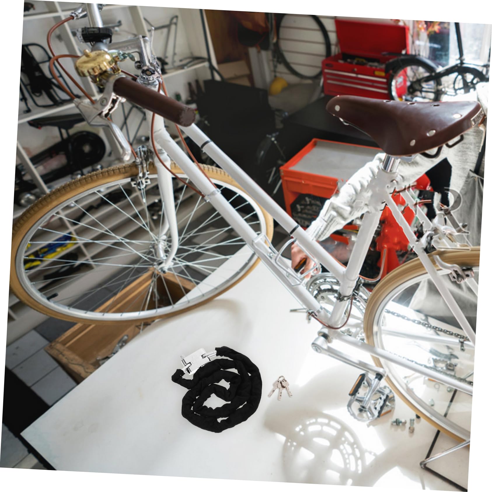 Lucchetto a Catena per Bicicletta Antifurto 120cm in Acciaio al Manganese | Nero, per Ruote e Motorbike, Uso Outdoor e Cycling, Leggero e Facile da Trasportare