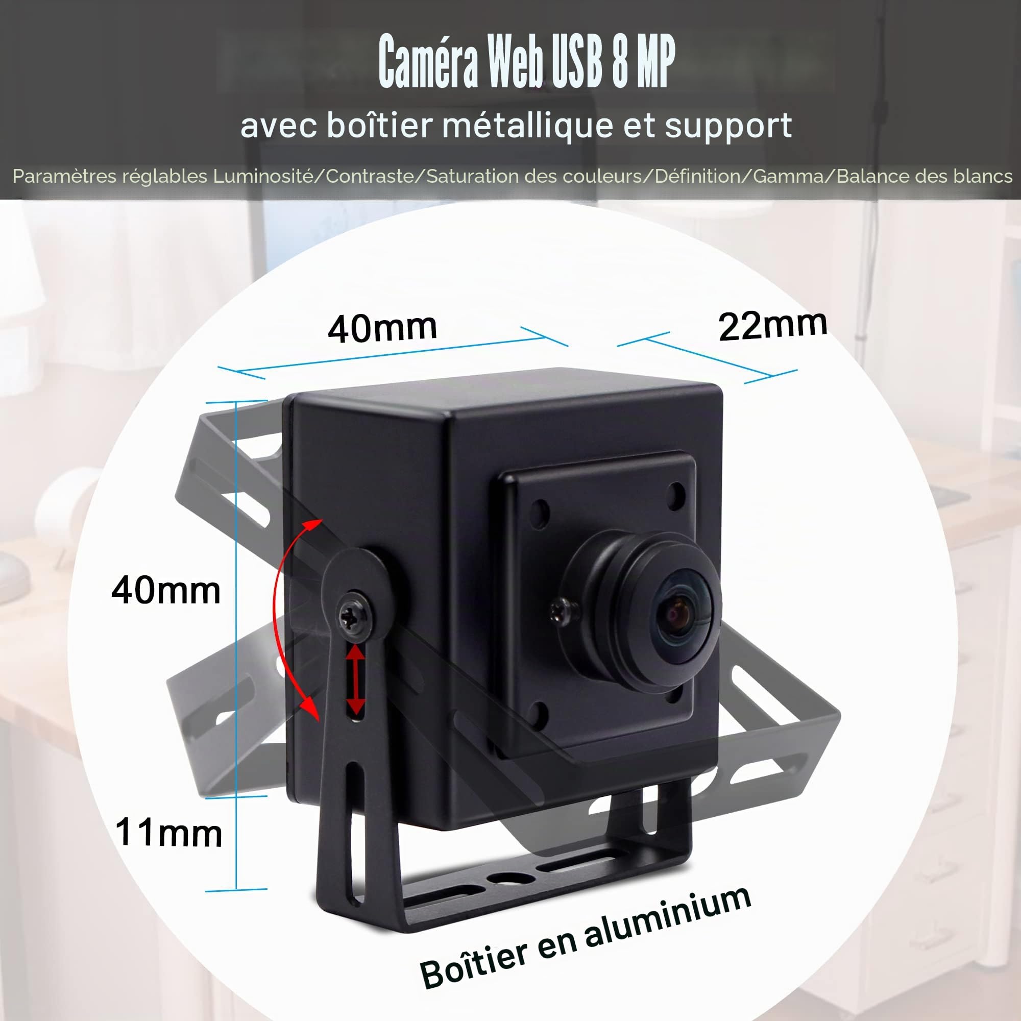 Svpro Caméra USB Fisheye 8 MP 180 degrés ultra grand angle Webcam haute résolution 3264 x 2448 USB avec boîtier en aluminium pour l'industrie et les ordinateurs PC