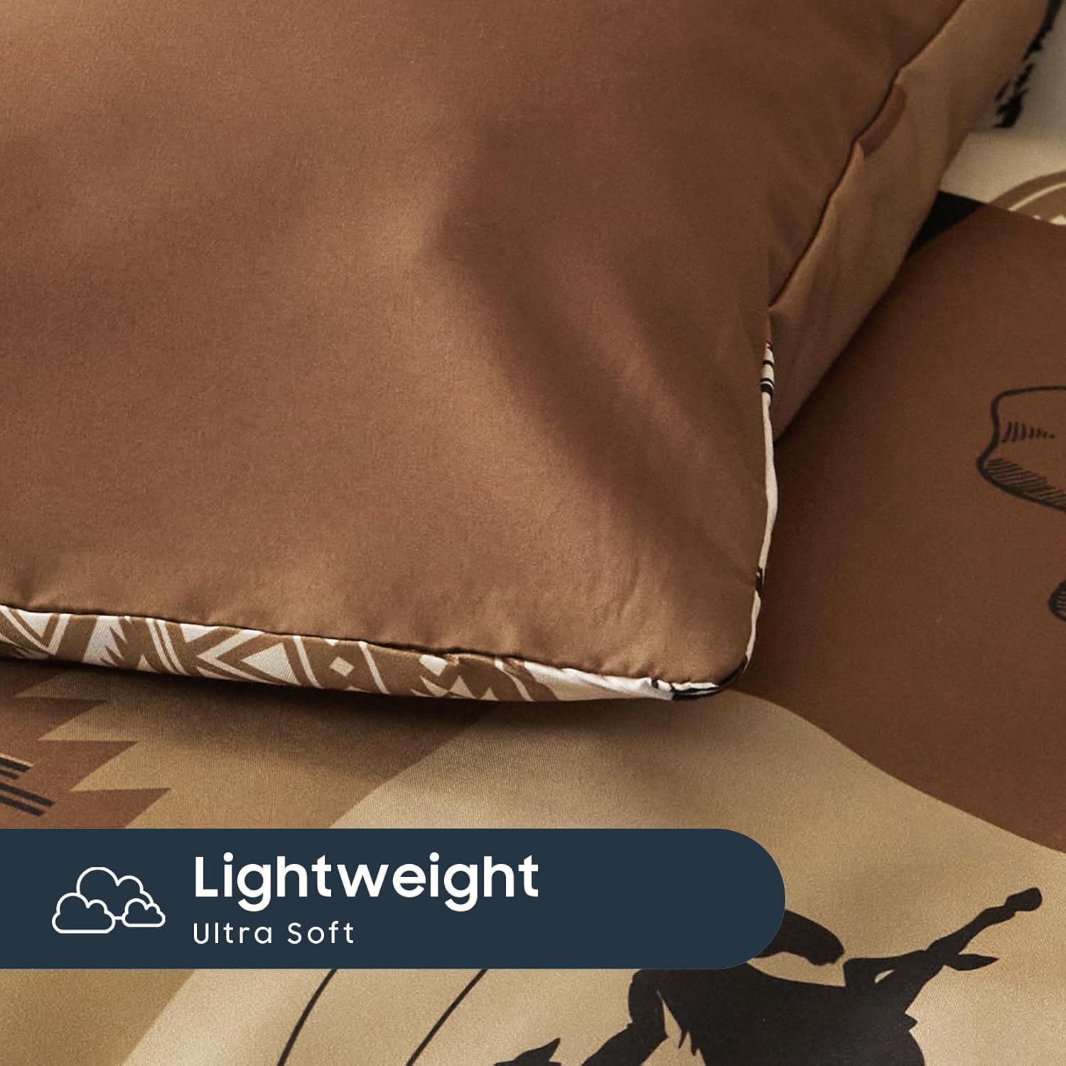 Wake In Cloud - Western Comforter Set, Southwestern Aztec Country Horse Cowboy Rustic Ranch Pattern Printed, Soft Lightweight Bedding, 3 Pieces, Tan Brown, Full Size - Image 7