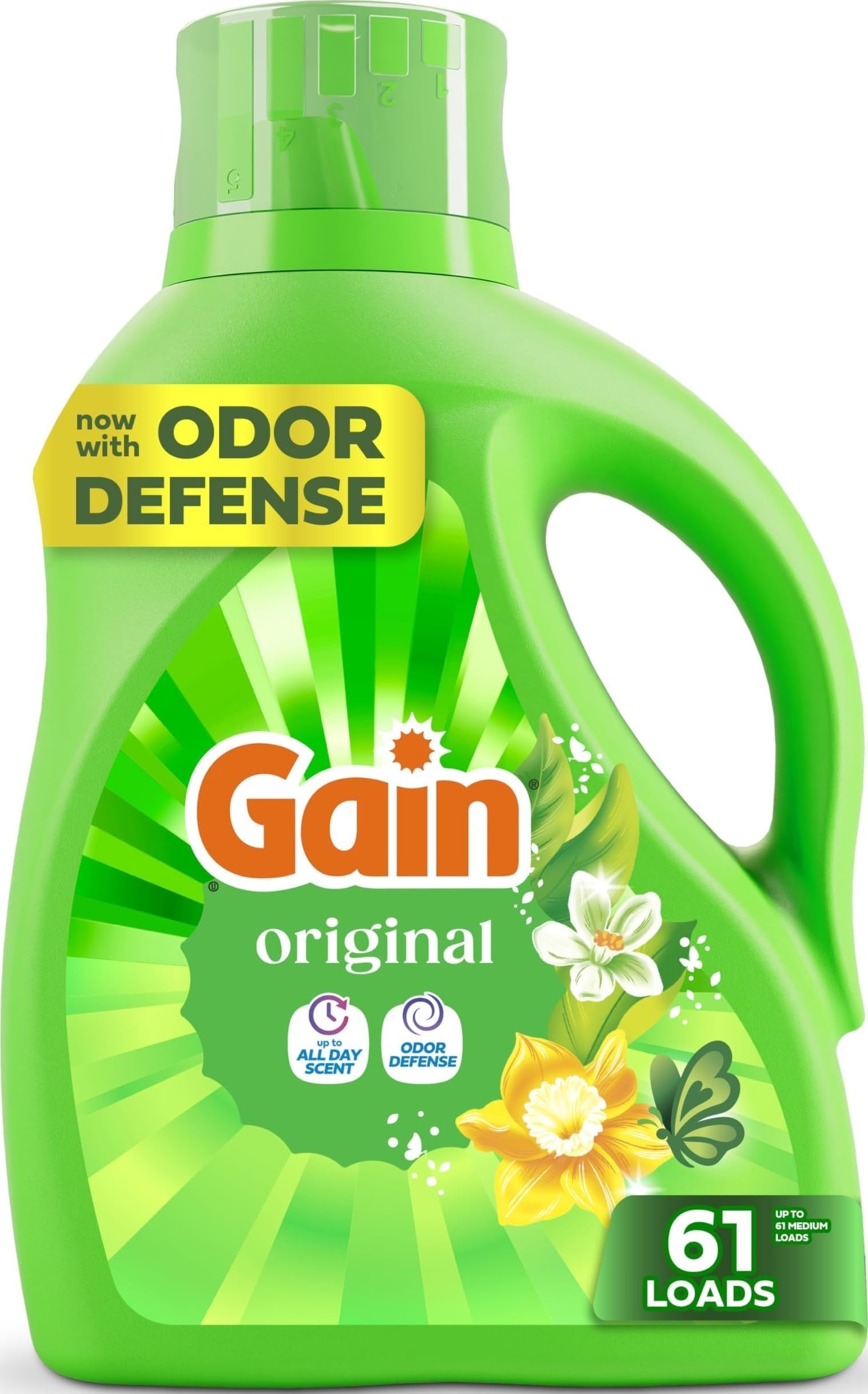 Gain Liquid Laundry Detergent with Odor Defense, Original Scent, Laundry Soap For HE Washing Machines, 81 fl oz, 61 Loads (Packaging May Vary)