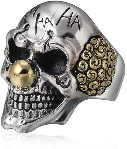 Vista 2 de Anillo de calavera para hombres, anillo de calavera de Joker, anillo gótico de calavera de payaso o para fiesta de cóctel, anillo de calavera