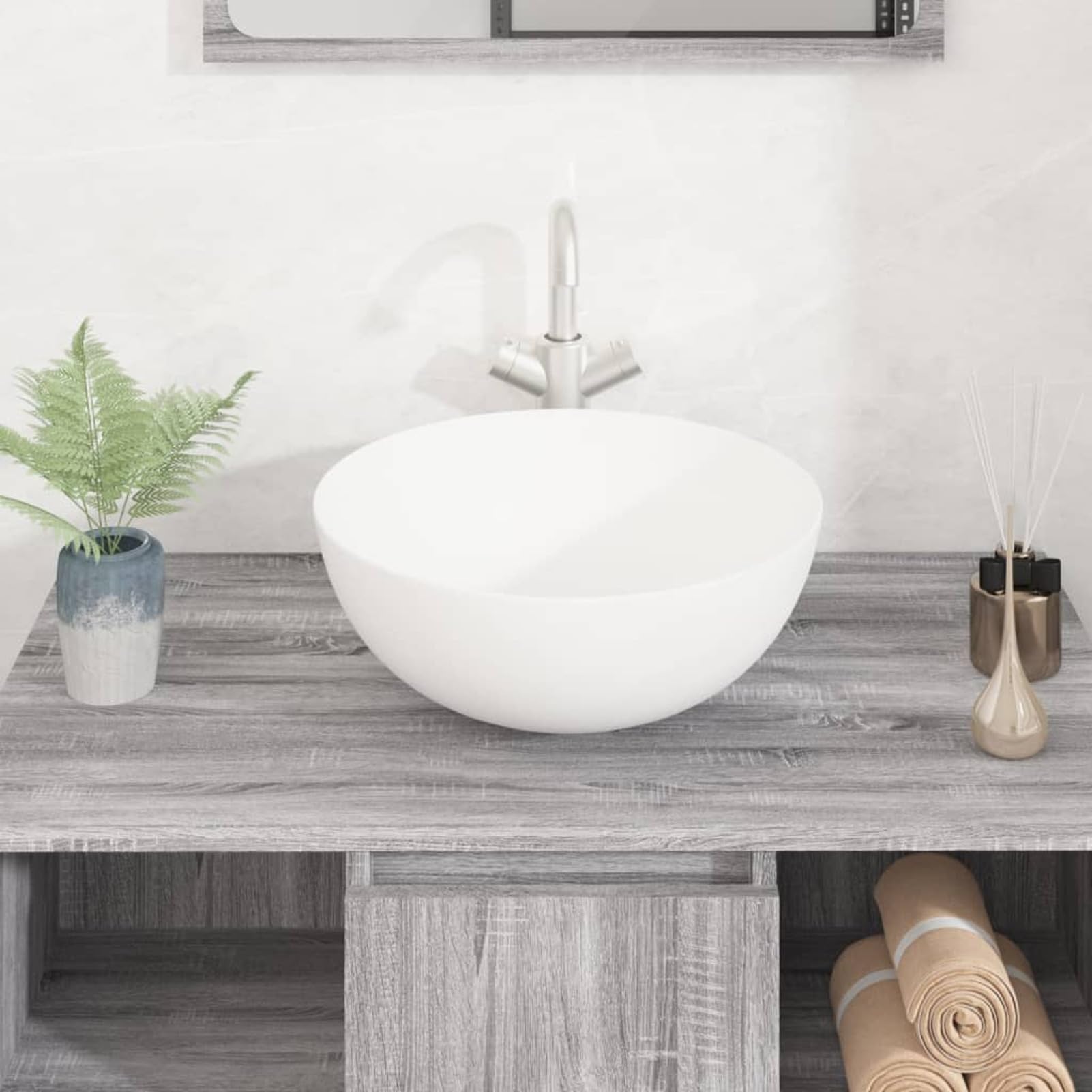 ShGaxin Lavabo Redondo de cerámica Blanco 36x15 cm, Fregadero, Lavabo Baño, Lavamanos Baño, Lavatorio Casa De Banho, Mueble Lavabo sobre Encimera