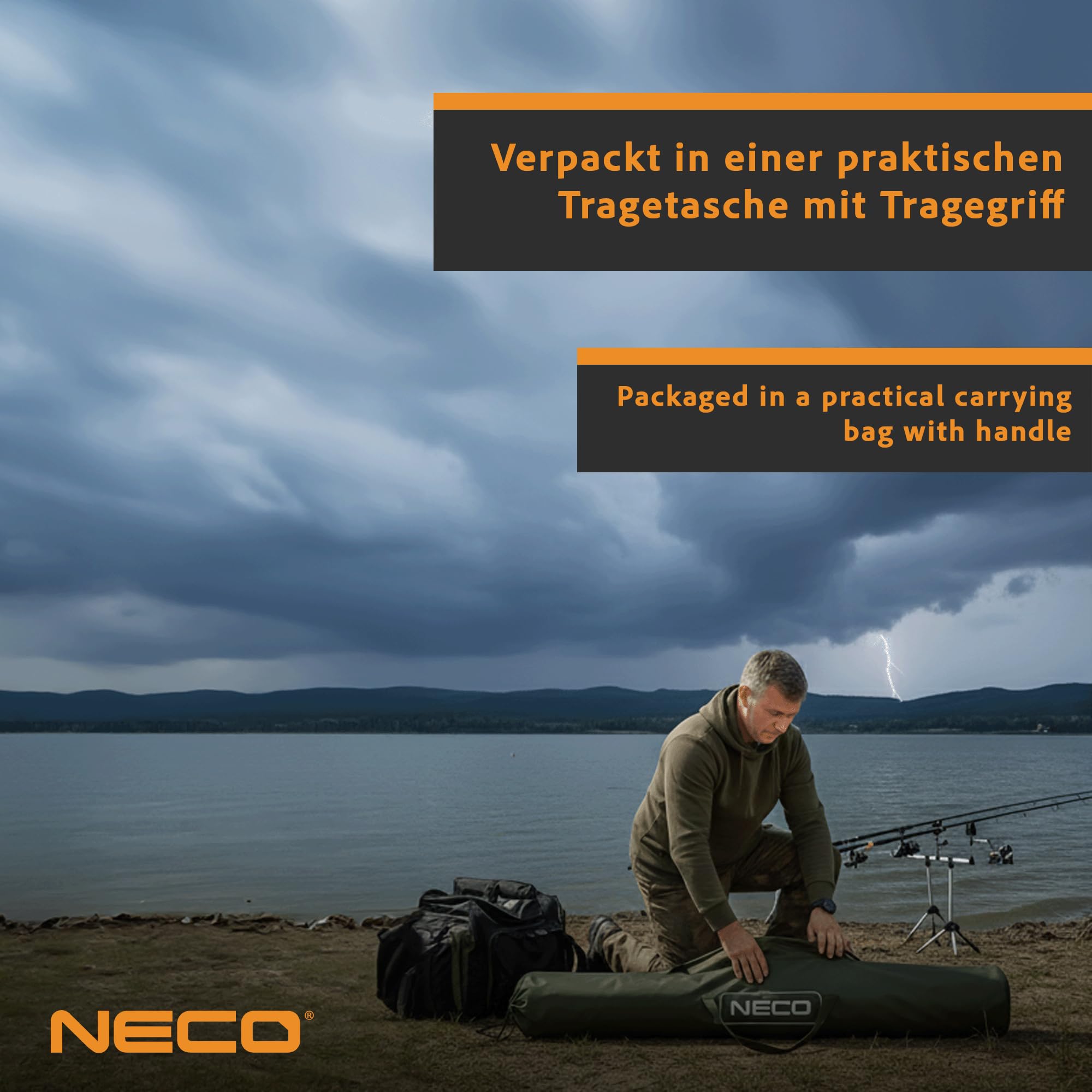 NECO Zielony Parasol Wędkarski z Osłoną i Moskitierą 250 cm – Wodoszczelny, Cały Zamykany Namiot Parasolowy, Duży Parasol do Wędkowania z Oknami, Namiot Karpiowy na Ryby, Kemping i dla Wędkarzy