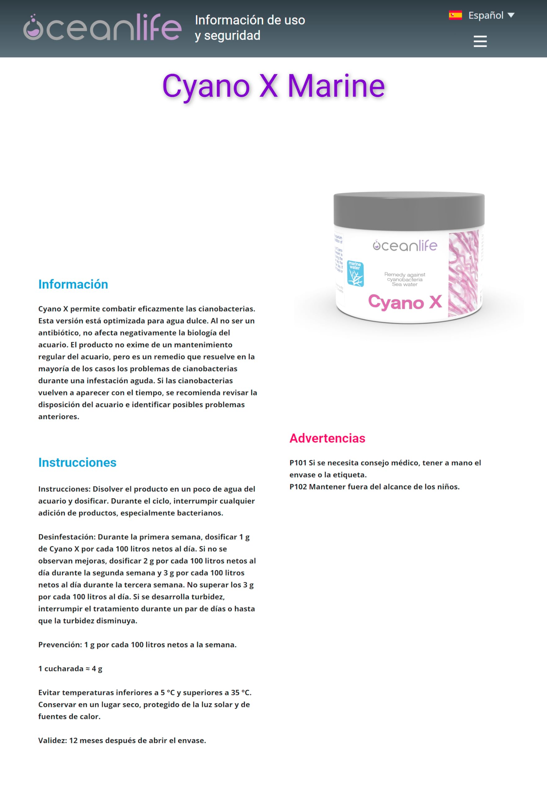 Oceanlife Cyano X Marine Water - 250ml (~200g) - Rimedio Contro i cianobatteri in Acquario d'Acqua Marina