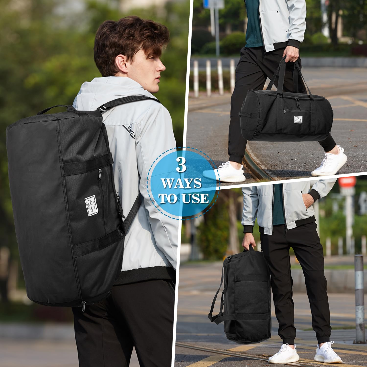 Bolsa de deporte para hombre, grande, 60 L, bolsa de viaje, bolsa de deporte, mochila con compartimento para zapatos, bolsa de entrenamiento para mujer, bolsa de fitness, bolsa de gimnasio, Negro