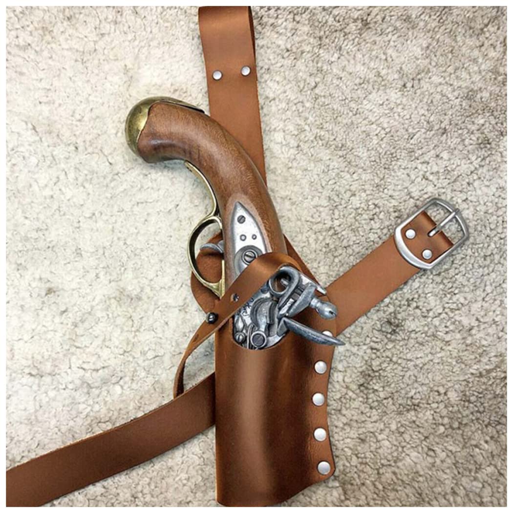 Medieval Pistol Gun Holster, Renaissance Pirate Clothing Accessories, PU Leather Flintlock Holder, Leg Thigh Harness Gear,Brown