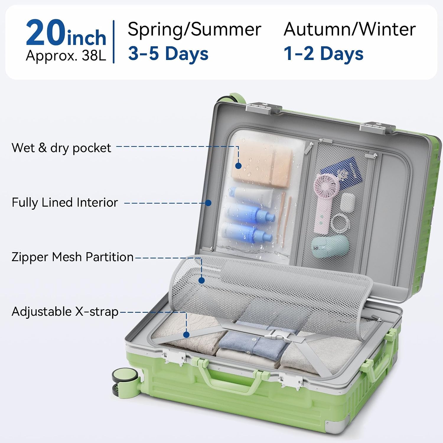 Carry On Luggage, Zipperless Hardside Suitcase, Fruit Green, 20 in image 2
