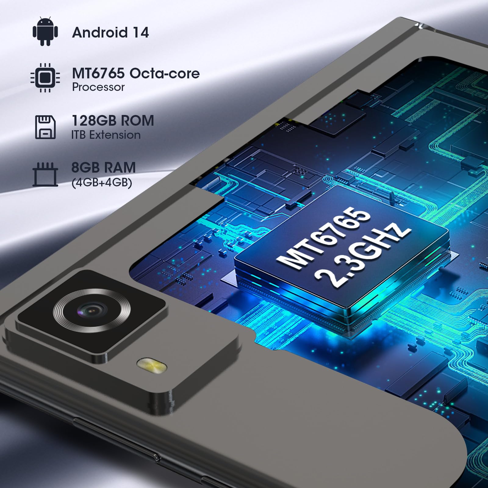 CWOWDEFU Tablet con slot per scheda SIM,10.1 pollici Android 14 tablet,tablet e telefono 4G LTE,presenta chipset MTK 2.3GHz,ROM 128 GB, RAM da 8 GB, WiFi, Bluetooth, GPS, All Mantel Madel