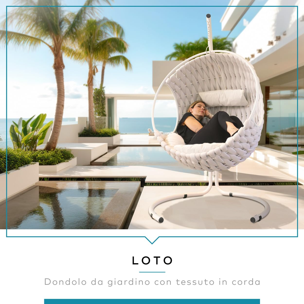 DESHOME Loto - Dondolo da giardino singolo Sedia a dondolo da esterno Poltrona sospesa da giardino Sedia sospesa da esterno Bianco