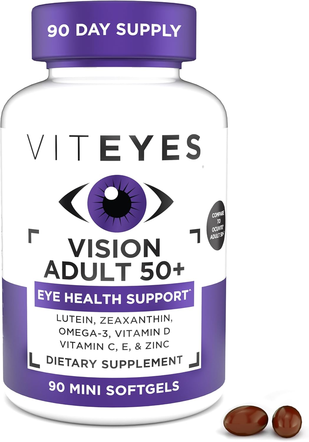 Viteyes Adult 50 Plus para la salud ocular, apoyo de la visión, envejecimiento de los ojos, luteína, zeaxantina, omega-3, zinc, vitamina C, vitamina