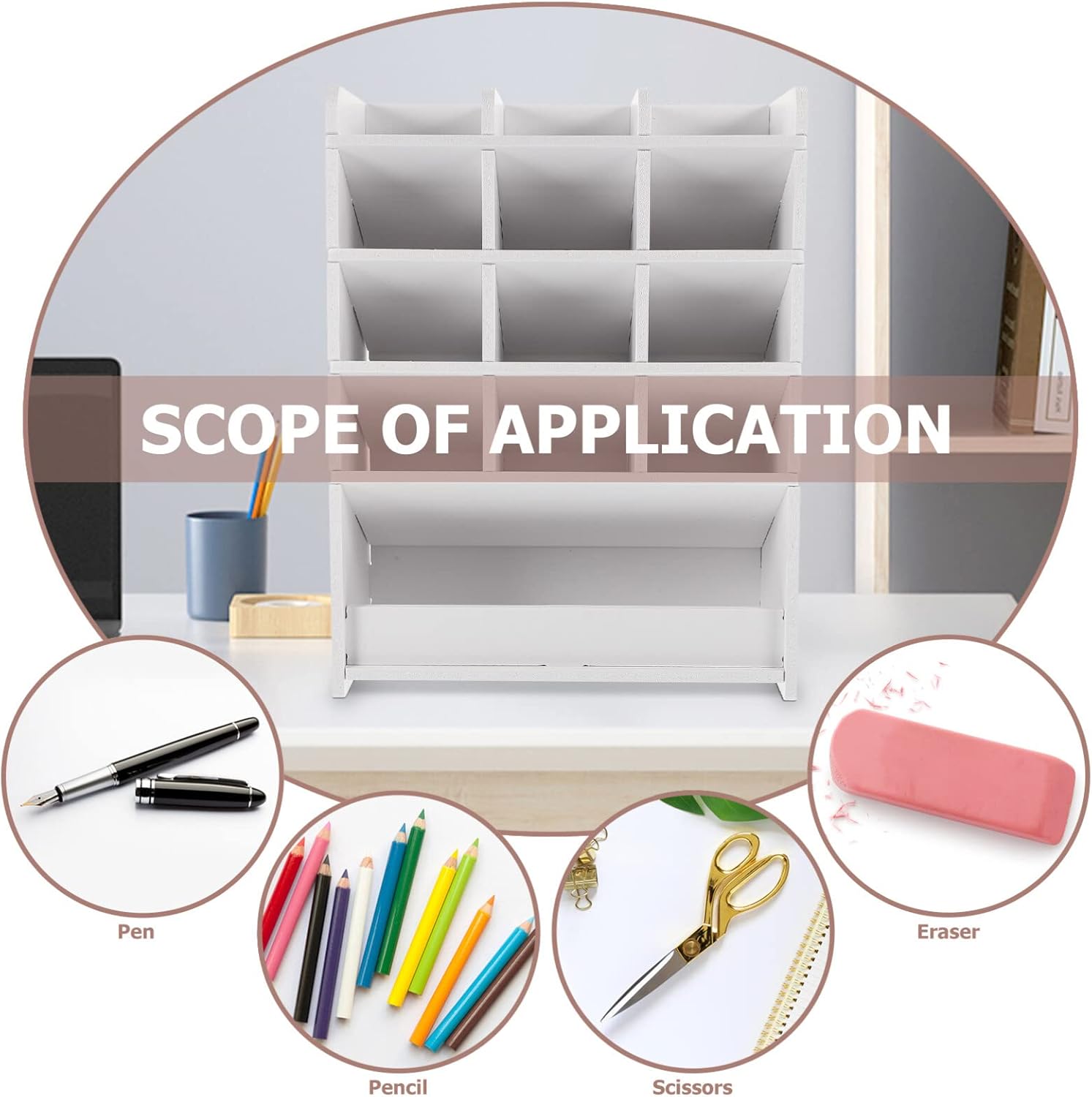 Desk Pencil Holder Organizer with Compartments Marker Pencil Storage Rack Pen for Classroom Office Desktop Stationary Art Supplies
