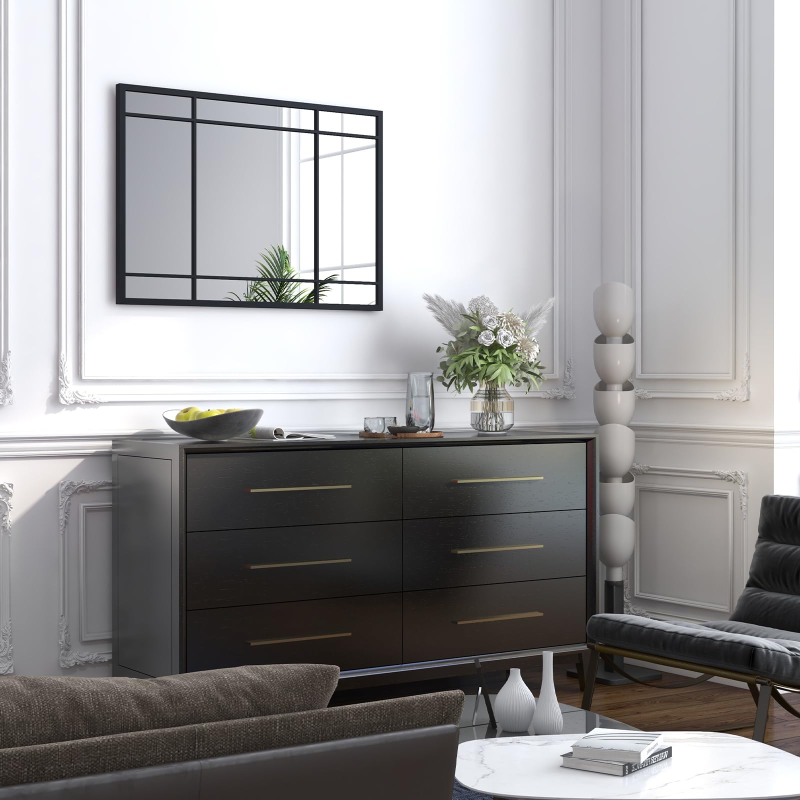 COSTWAY Espejos de Pared de 100 x 70 cm, Espejo Decorativo para Pared con Marco de Metal, Espejo Ventana Rectangular de Alumnio para Recibidor, Entrada, Sala de Estar, Dormitorio, Marco Negro