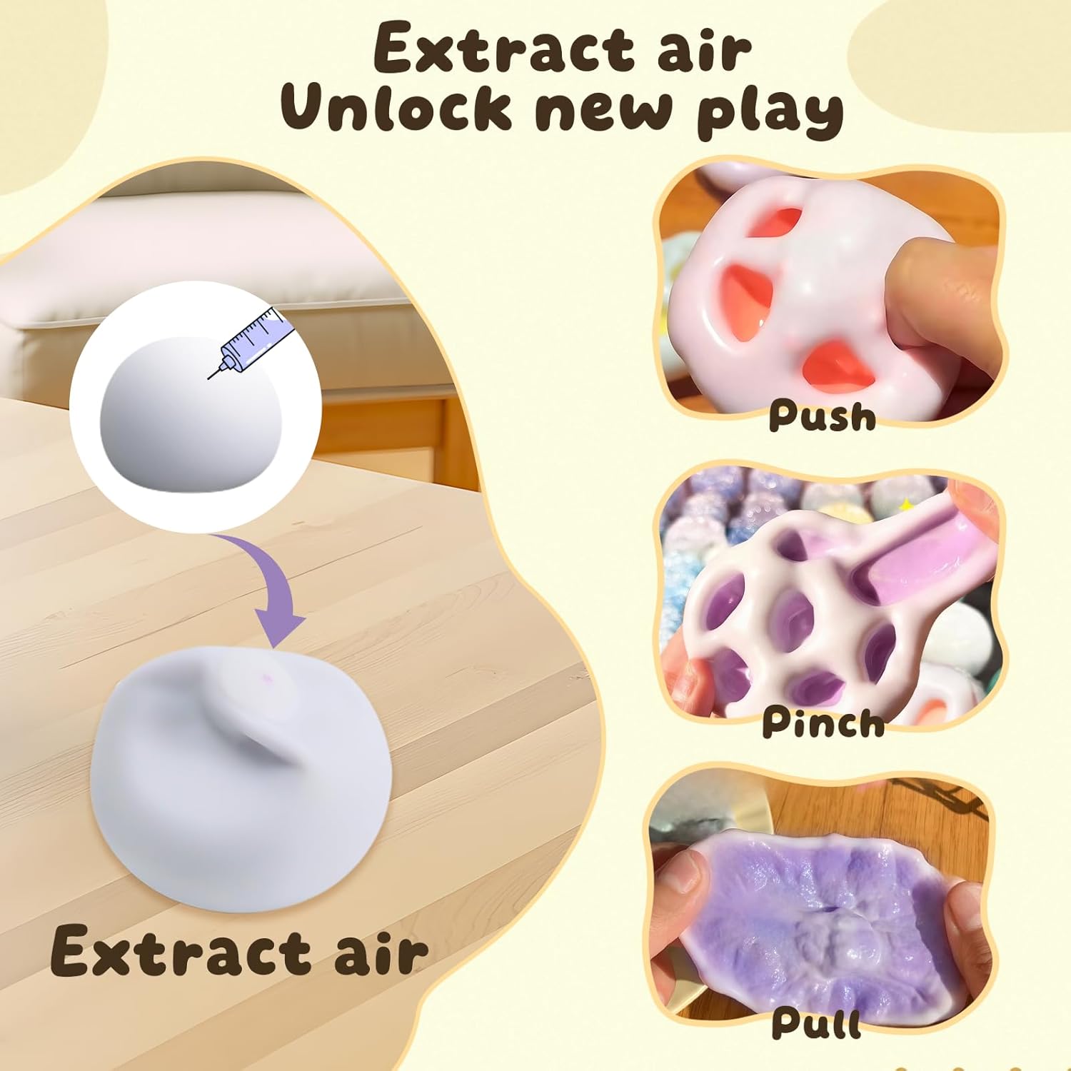 4 PCS Fidget Squishy Toys, Portable Squeeze Vacuum Stress Shapeable Ball Toys, Sensory Focus Toys for Gril Boys Kids Adults Festival Gift Classroom Prize Supplies Goodie Bag Stuffers (Machi)