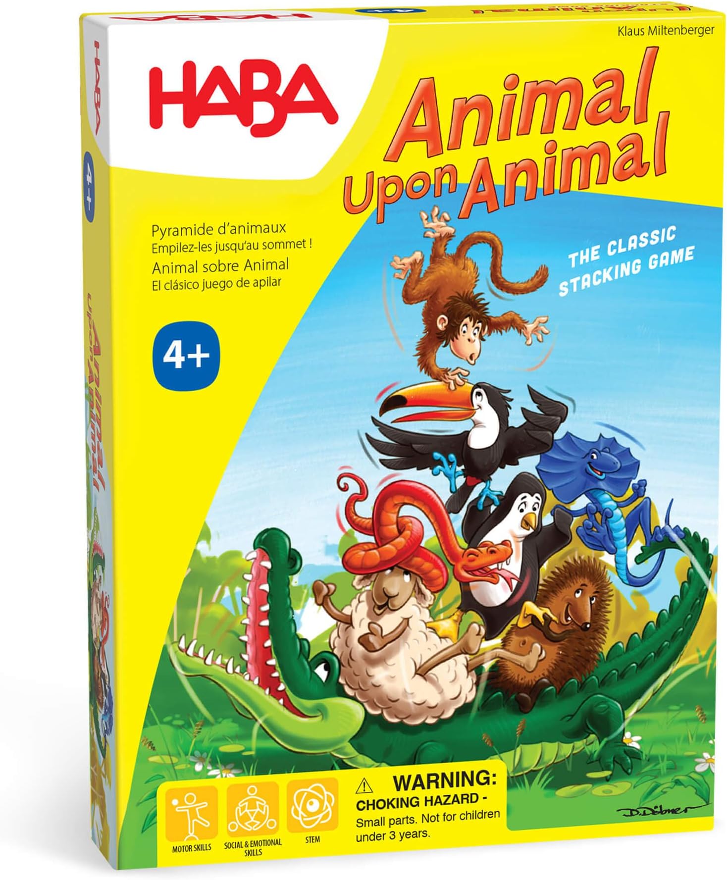 HABA Animal Upon Animal Game - Classic Wooden Tower Stack Game for Kids and Adults, STEM & Dexterity Party Activity for Ages 4 and Up, Compact On The Go Edition
