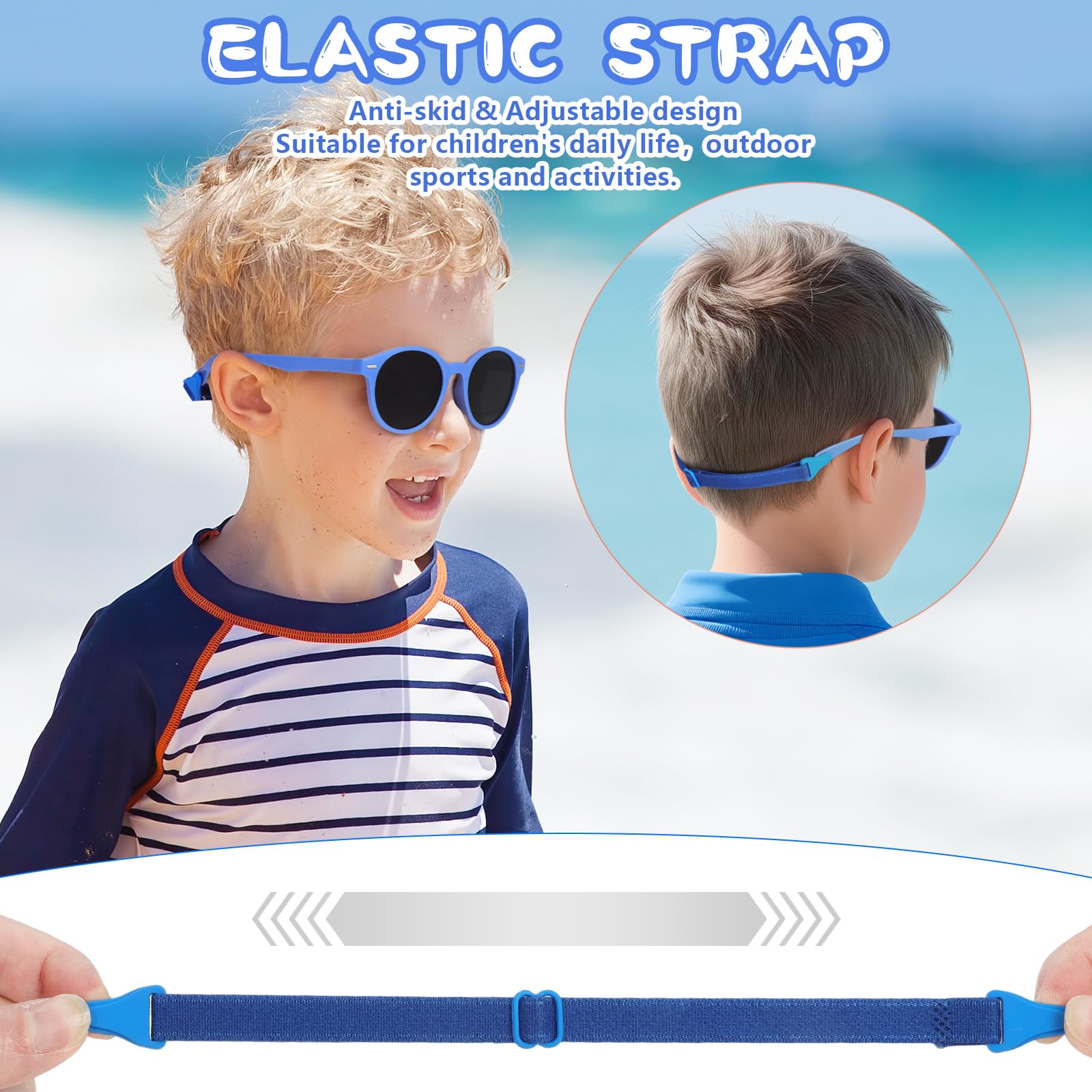 Gafas Sol Niño Niña Polarizadas UV400 Protección Rayos Gafas de Sol Infantiles Flexible Gafas de sol con Correa Funda de Gafas - De 3años a 10años