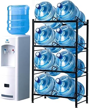 8-Tray Water Jug Rack, Storage 5 Gallon Water Cooler Bottle Holder Stand, 4-Tiers with 2-rows Heavy Duty Carbon Steel 5 Gal Water Bottle Organizer for Home, Office, Kitchen, Warehouse, Black
